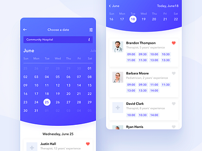 Mobiapp – Mobile Medicine App, Calendar app blue calendar card cards ui clean date design doctor health medical medicine mobile mobile app schedule ui