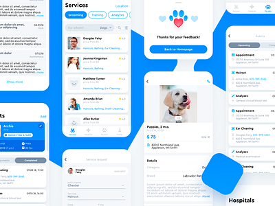 Inqpets – Mobile App for pets owners app blue branding card clean design doctor dog health icon illustration mobile mobile app pet pet app pet care profile typography ui ux