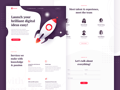 Web Agency Landing Page Design agency branding clean design digital illustration landing landing page purple red rocket typography ui ux vector web website websites white