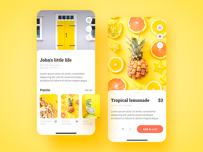 Food Delivery Mobile App app bright clean delivery design food food app mobile mobile app pineapple product product design product page typography ui ux white yellow