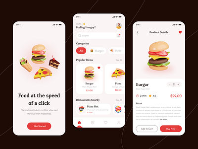 Food Delivery mobile app screens food app
