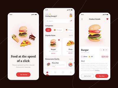 Food Delivery mobile app screens