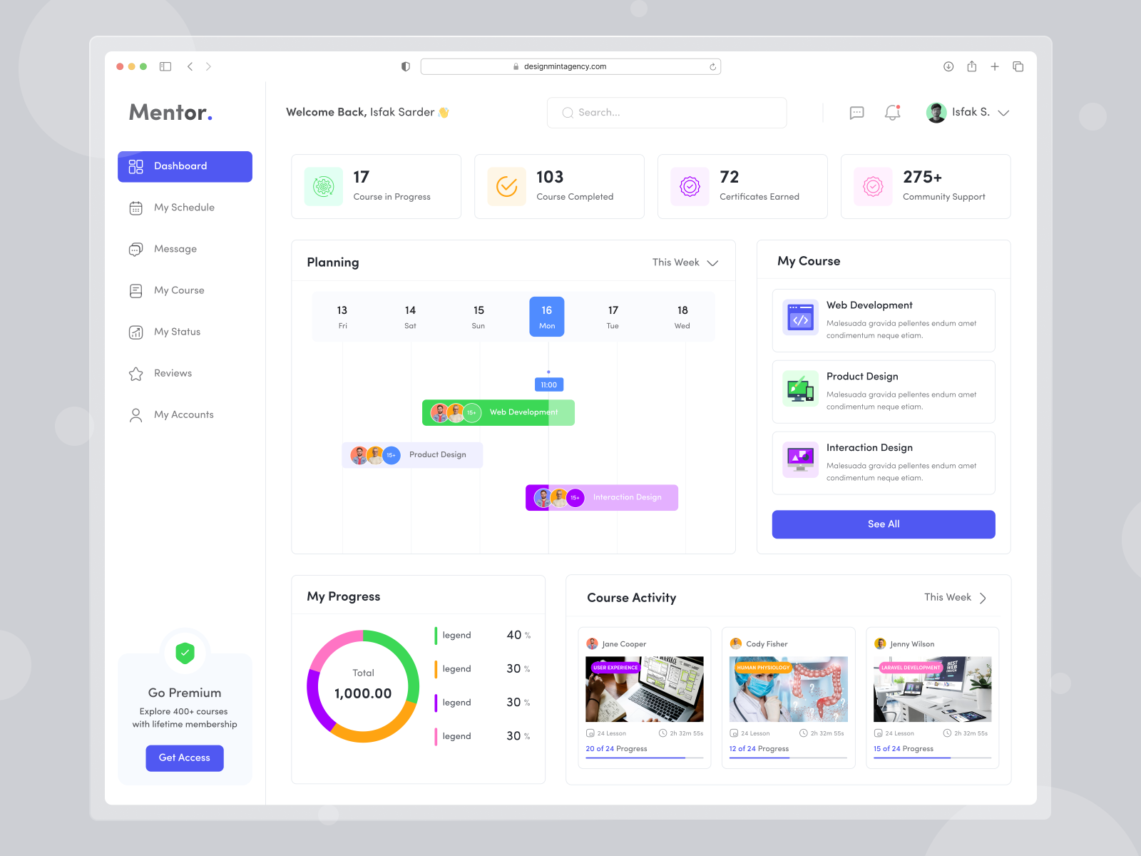 Mentor ELearning dashboard UI/UX design by Designmint on Dribbble
