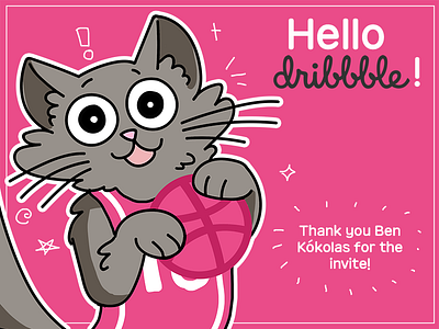 Hello Dribbble! basketball cartoon cat cute