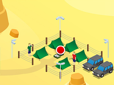 Isometric Desert camp car colors colours icon isometric outside people vector