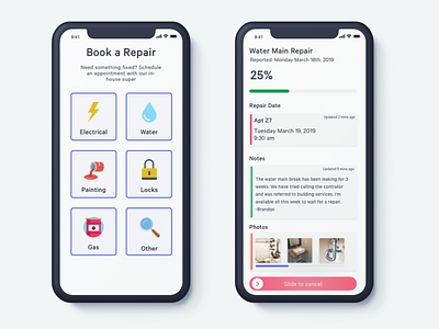 Home Repair apartment app clean condo dark app dark theme design fix grid home illustration ios list page list ui mobile real esate repair sketch ui ux