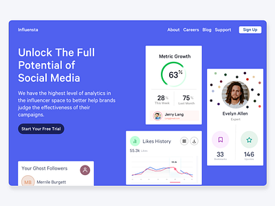 Influensta agency app blue clean design influencer influencer marketing ios marketing mobile sketch social media social media ads ui ux web web design web app website white
