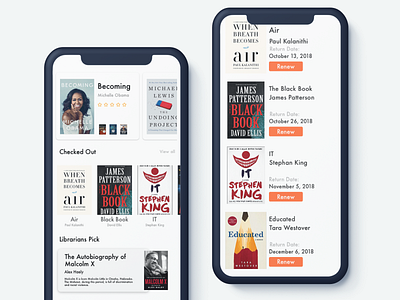 Book Reservation app books bookshop branding check out clean design grid ios librarian library list mobile orange pick reserve sketch ui ux white