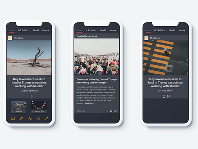 News App app article clean dark design ios mobile new app news orange search sketch white white and black