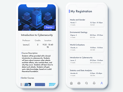My Course Registration app blue class clean college computer science course courses framerx illustration ios list mobile sketch tableview track ui university ux white
