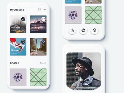 Flickt album app branding clean collection collection view design grid illustration ios mobile photo photographer photography photos pictures sketch ui ux white