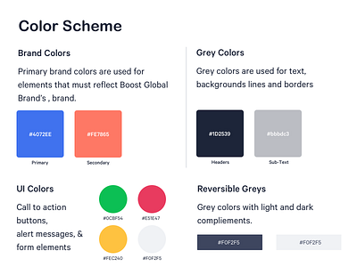 Color Scheme - Boost Global Brands agency brand brand identity branding branding design clean color colors colorscheme design illustration sketch style guide styleframe styleguide template ui ux vector