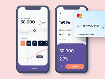 Loan App app apps card cards cards ui creditcard green ios loan mastercard mobile money orange pink purple request send sketch ui ux