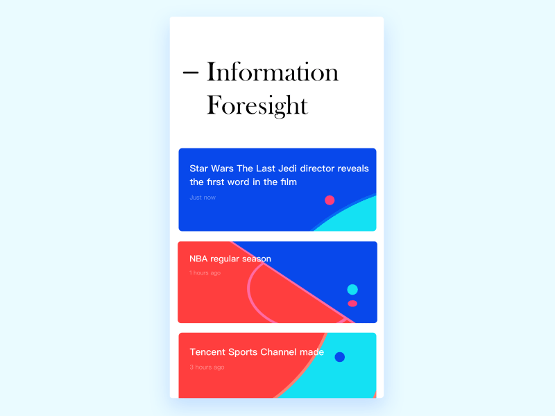 Information app concept detail interface，press feed，card ui ux