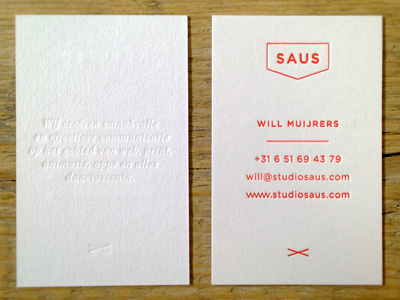 Saus business cards 032 540 grams business cards colorplan gotham letter letterpress maastricht pantone paper press red saus studio typography white white frost