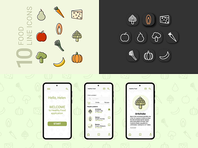Food line icons cheese design fish flat healhty food icon illustration line mobile application pattern vector vegetables