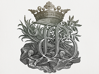 JFB ... crown ex libris lettering line art logo monogram vector illustration vectorart