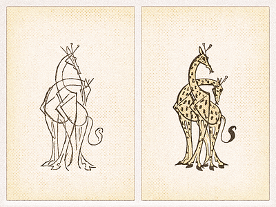 Giraffes .. giraffe grungy illustration retro vector graphic