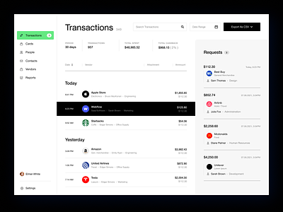 Financial Dashboard (Transactions Page) app dashboard design minimal web white