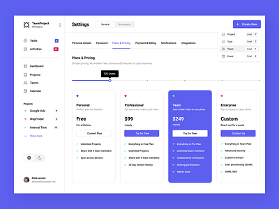 Dasboard - Plans and Pricing page app blue dashboard design minimal plans pricing ui webapp white