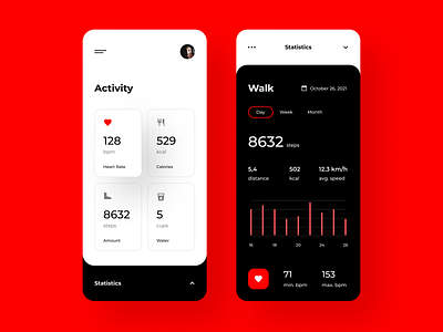 Health and Activity Tracking Mobile App activity app design health minimal mobile red tracking ui white