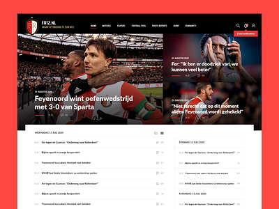 UI design for the football news blog blog design desktop figma football minimal news red ui white