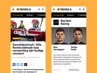 UI design for a Formula 1 news blog