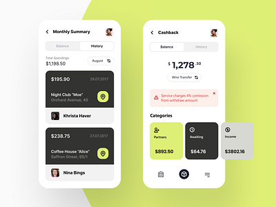 Cashback - mobile app UI design budget design figma finance fintech green light mobile modern ui white