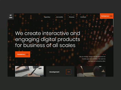 Design of dark UI for portfolio website (black and orange) adaptive animated css dark html landingpage minimal modern orange portfolio ui website