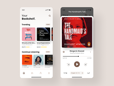 User interface design for audiobook mobile app app audiobook brown clean design minimal mobile modern rounded corners ui white