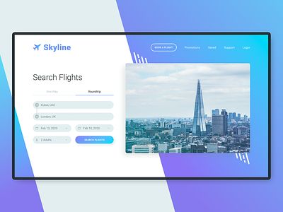 Skyline Flight Booking Website blue booking flight form london purple ui uidesign uk ux webdesign xd