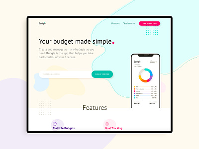 App / Product Website UI Concept app apps blobs budget features finance pastel product product design site ui uiux ux webdesign website