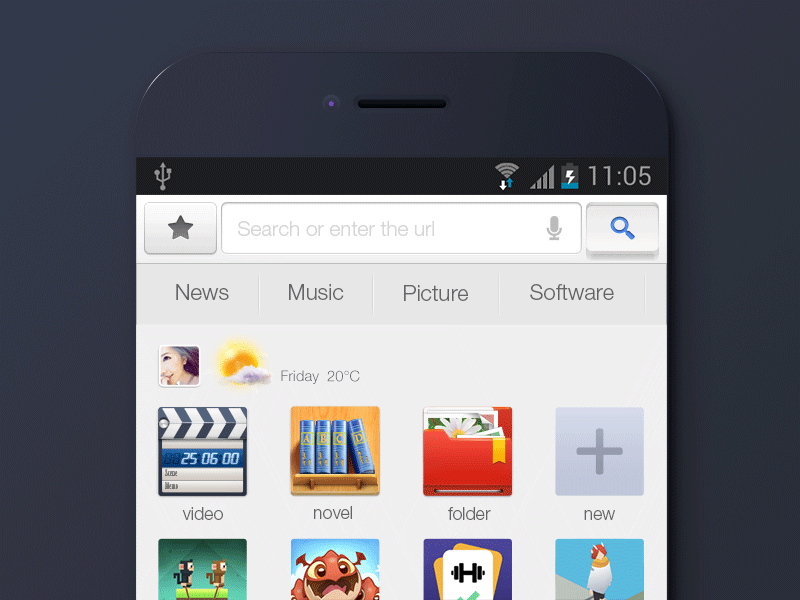 Mobile browser interface design animation browser folder iphone x light texture news novel simple sense the three dimensional the weather user interface video
