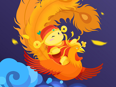 518理财节期间绘制的吉祥物财神形象 bird mammon phoenix sea 凤凰 财神