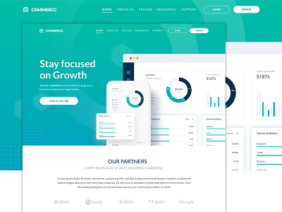 Commercc - Landing Page for Fintech SaaS Startup Company business web app commerce financial website fintech fintech website landing page design modern website payment product design saas saas website startup landing page ui design ui ux ux design wallet website design