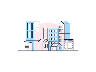 City houses illustration illustration style line art