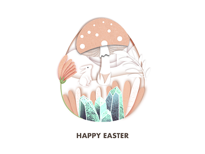 paper easter egg bunny easter forest illustration mushroom rabbit white paper