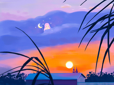 sunset illustration landscape original scenery