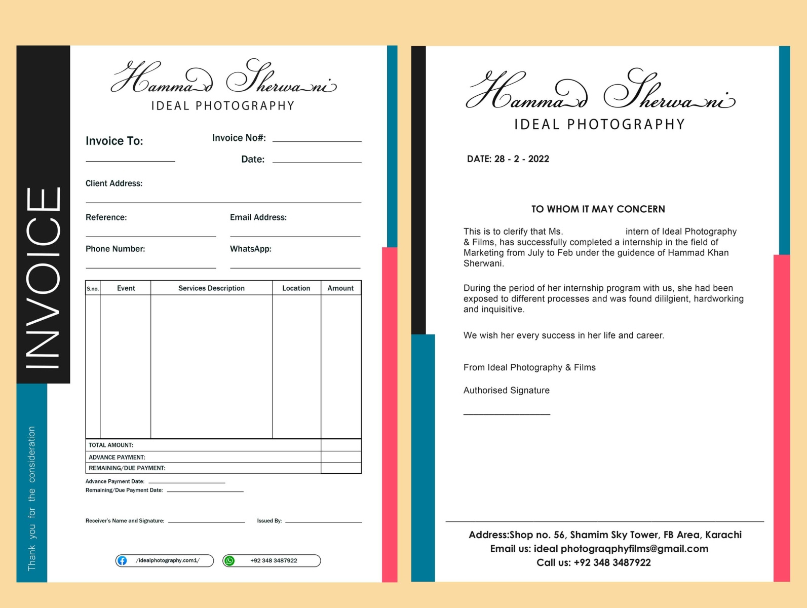Invoice And Certificate Templates Ideal Photography by Muskan Rizvi on Dribbble
