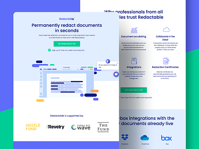 Landing Page for Redactable, a document redaction software