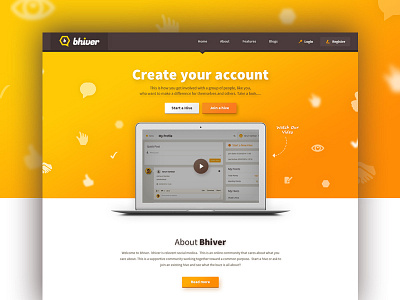 Bhiver online social community. bee clean community honey landing media social ui ux webdesign website