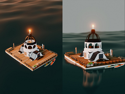 Low poly floating church of Saxony 3d blender illustration lowpoly