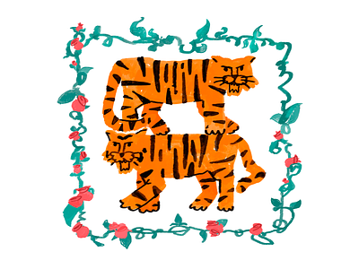 Aaaaggggrrrrrr!) artwork branding character character design design flowers illustration minimal poster texture tigers