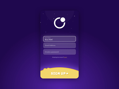 Loonatix - Sign up app form galactic game interface log in planet registration signup space stars sun
