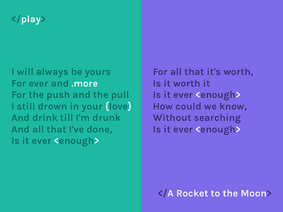 Play A Rocket To The Moon code coding color color palette design green play program purple white