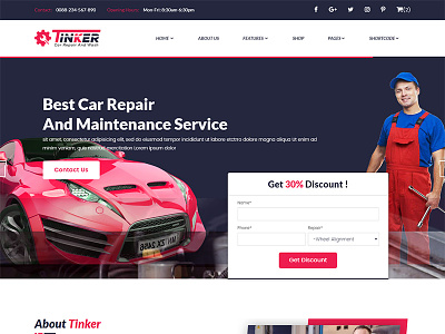 Tinker – Car Repair and eCommerce Template auto shop car blog car repair car shop cars clean flat mechanic mechanic shop car dealer modern