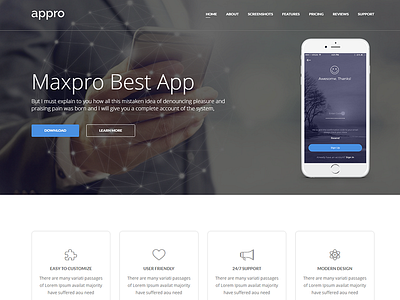 Appro – Multipurpose Landing Page Template agency android app hosting landing page mobile app multipurpose one page os portfolio software technology