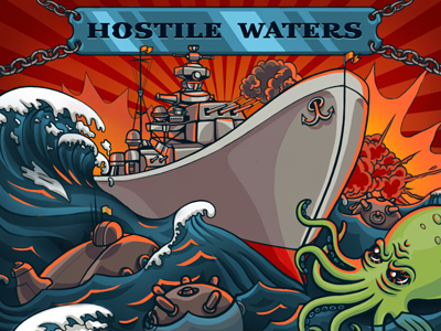 Hostile waters game cover bomb cover cthulhu octopus ship submarine