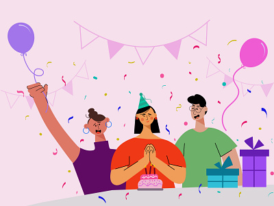 Happy Birthday ballon birthday cake candle character design flat gift illustration illustrator iran party vector