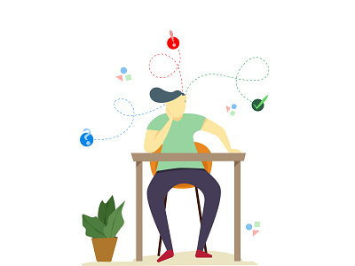 Thinking character design flat illustration man management project thinking vector work
